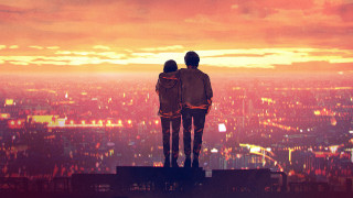 Cityscape sunset cyberpunk bridge ferriswheel - cyberpunk art free wallpaper
