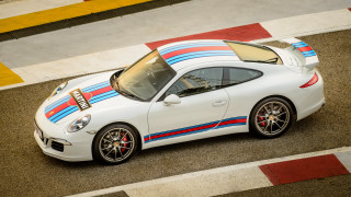 White sports car colorful stripe - a street corner free wallpaper
