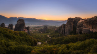 Scenic valley mountains sunset village - sunset free wallpaper