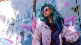 Green hair sunglasses pink jacket - art station free wallpaper