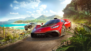Red sports car beach mountains - andrew law free wallpaper