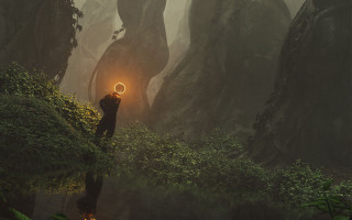 Man glowing ring forest matte - a foggy sky free wallpaper