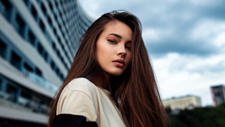 Woman longhair building sky portrait 2 - portrait photography free wallpaper for desktop