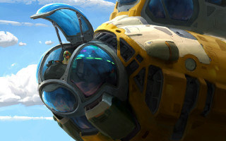 Futuristic yellow blue plane cockpit - darek zabrocki free wallpaper