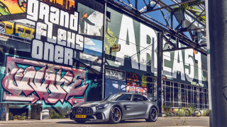 Car graffiti building street sign - front of it free wallpaper