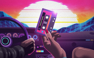 Driver controller sunset retrofuturism cyberpunk - a person holding free wallpaper