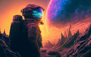 Space suit man planet purple - sky in the background free wallpaper