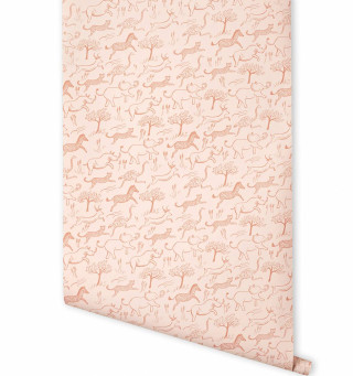 Pink beige deer tree pattern - kitsch movement free wallpaper