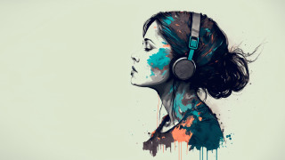 Woman headphones blue shirt side - art station free wallpaper