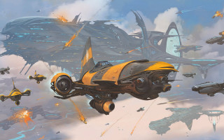 Yellow car flying cloudy sky - darek zabrocki free wallpaper