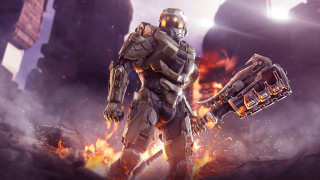 Fire robot city sunset sparks - halo free wallpaper
