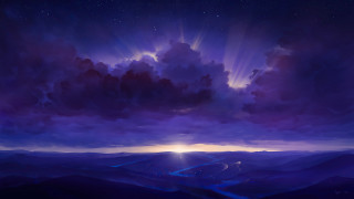 Purple sky river cityscape moon - atmospheric lighting free wallpaper