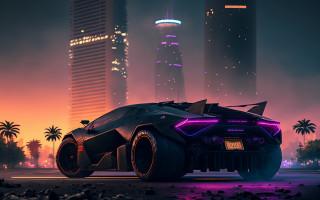 Futuristic car city night neon 4 - cyberpunk art free wallpaper