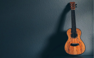 Ukulele hanging blue wall black - a wall in a room free wallpaper