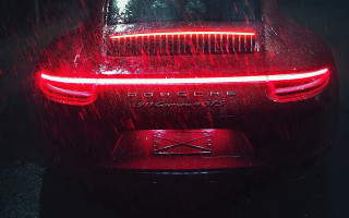 Red porsche rain cyberpunk city - cyberpunk art free wallpaper