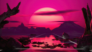 Sunset mountains river space matte - a painting of a sunset free wallpaper