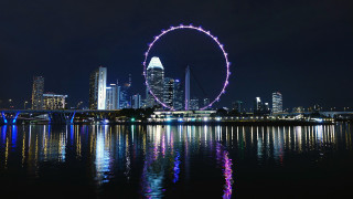 Ferris wheel city night reflection - rim light free wallpaper
