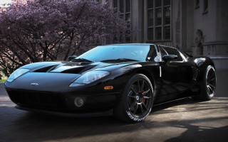 Black sports car pink blossom - matte finish free wallpaper for desktop