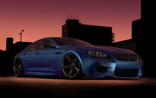 Blue car night pink sky - a tall building free wallpaper