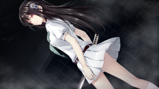 Girl white dress sword black - a white dress holding free wallpaper