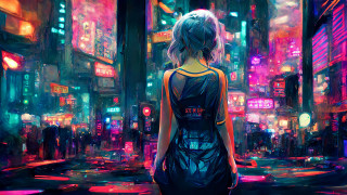 Woman city night neon reflection - alena aenami free wallpaper