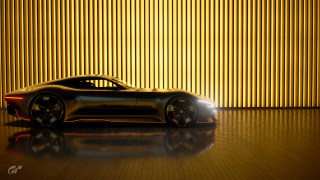 Black sports car yellow wall - a shiny surface free wallpaper