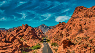 Desert truck mountains blue sky - a road in the desert free wallpaper