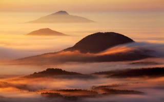 Mountain fog clouds sunset trees - a few hill free wallpaper
