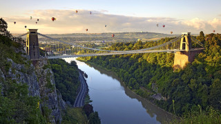 Bridge river hotairballoons cityscape sunset - hot free wallpaper