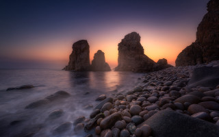 Rocky beach sunset mountains mystical - a rocky beach free wallpaper