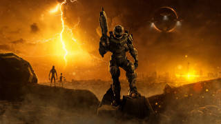 Man robot battle fire dusk - a giant robot free wallpaper