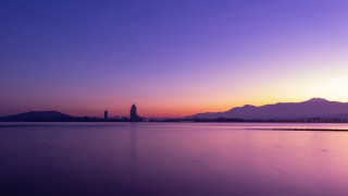 Sunset mountains clock tower water - cui bai free wallpaper