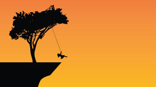 Swinging person cliff autumn sunset - extreme illustration free wallpaper