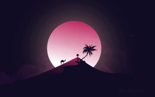 Horse hill sunset palmtree astronomy - anton fadeev free wallpaper