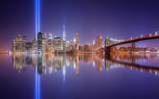 City skyline bridge reflection night - chris moore free wallpaper