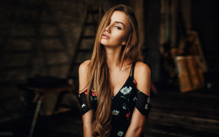 Woman black dress ladder romantic - a ladder free wallpaper