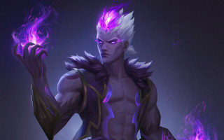 Purple haired male energy fire - du jin free wallpaper