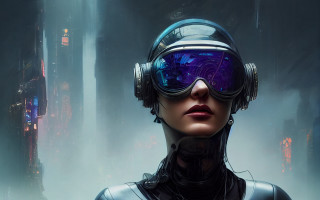 Woman headphones futuristic suit city - a futuristic suit free wallpaper