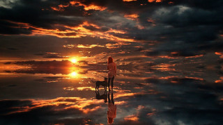Sunset chair surfboard clouds foreground - surreal photography free wallpaper