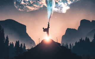 Mountain man sky cloud city - affinity photo free wallpaper