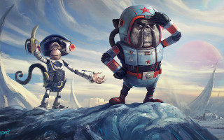 Cartoon characters handshake mountaintop sky - a mountain top free wallpaper
