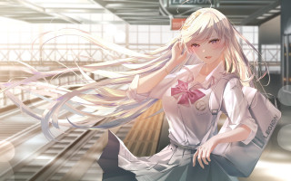 White hair girl train station - flowing hair free wallpaper