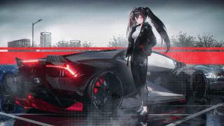 Futuristic woman cyberpunk car neo - line free wallpaper