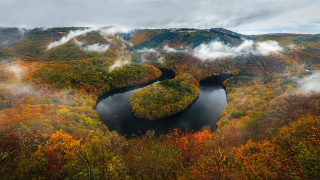 River trees mountains autumn fire - beautiful landscape free wallpaper