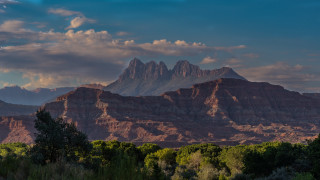 Mountain range trees clouds sky 3 - widescreen free wallpaper