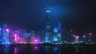 Futuristic city skyline night lights - futurism free wallpaper