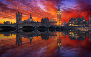 City clocktower bridge water sunset - a picture of a city free wallpaper