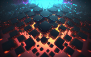 Blue red geometric 3d pattern - beeple free wallpaper