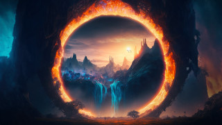 Fire waterfall city fantasy matte - a city in the background free wallpaper