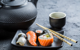Sushi chopsticks teapot tea food - a cup of tea free wallpaper